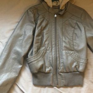 Leather jacket with hood